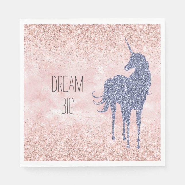 Guardanapo De Papel Girly Glam Blush Pink Purple Unicorn Glitter (Frente)