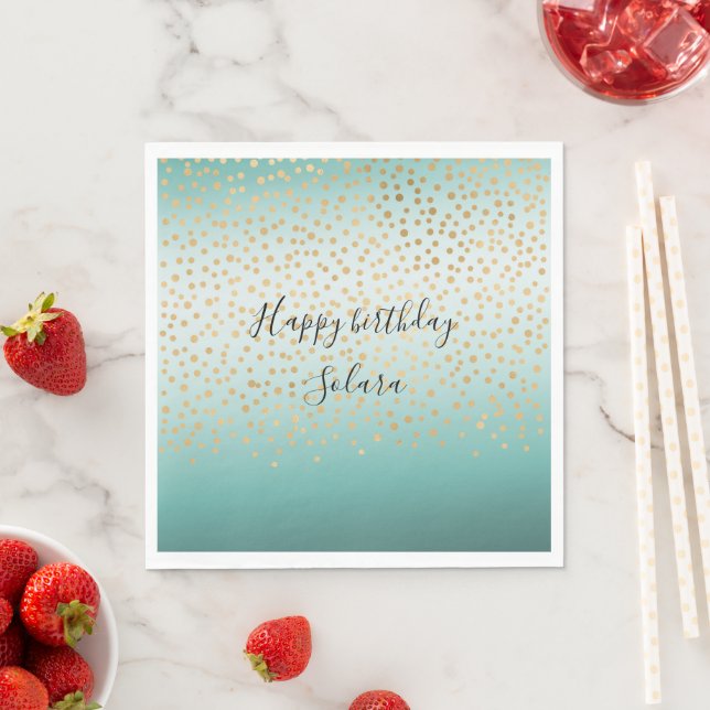Guardanapo De Papel Girly Glam Dourado Confetti Mint Ombre (Insitu)
