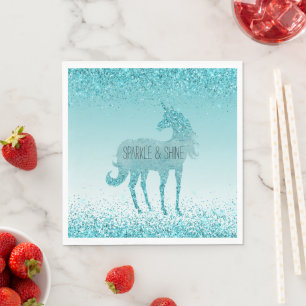 Guardanapo De Papel Girly Glitz Aqua Turquoise Glitter Unicorn