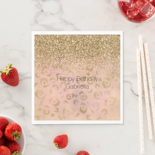 Guardanapo De Papel Girly Peach Dourada Leopard Glitter (Insitu)