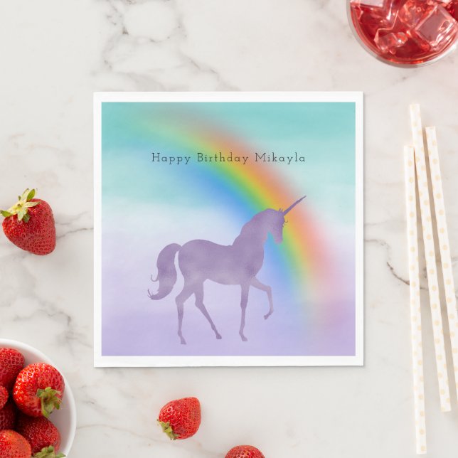 Guardanapo De Papel Girly Purple Unicorn Rainbow Personalizado (Insitu)