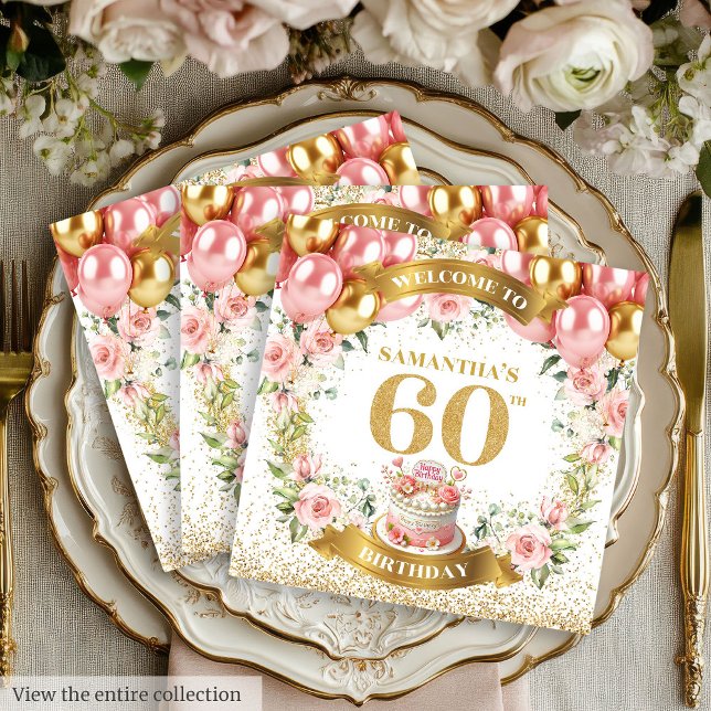 Guardanapo De Papel Glam 60th Napkins com Flores de Aquarela (Glam 60th Napkins with Watercolor Flowers

)
