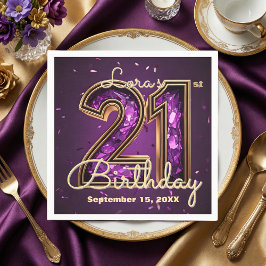 Guardanapo De Papel Glam Amethyst Purple Crystal Gold 21st Birthday