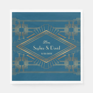Guardanapo De Papel Glam Dourado Excelente Gatsby Ocean Blue Weding