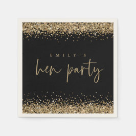 Guardanapo De Papel Glam Dourado Glitter Name Hen Party Black