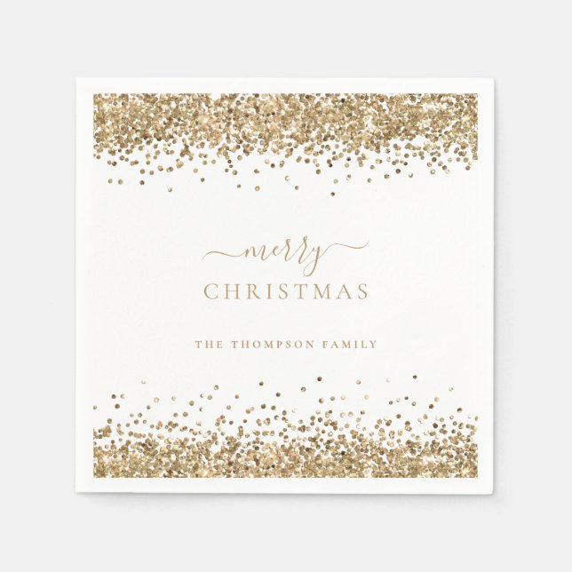 Guardanapo De Papel Glam Dourado Glitter White Name Feliz Natal (Frente)