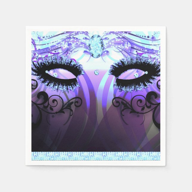 Guardanapo De Papel Glam Eyelashes Purple Mascarada Party Personalizad (Frente)