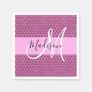 Guardanapo De Papel Glam Fuchsia Pink Metálico Honeycomb Monograma