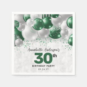 Guardanapo De Papel Glam Green Silver Balloon Glitter Favor Aniversári