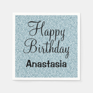 Guardanapo De Papel Glam Happy Birthday Blue Silver Glitter Sparkles
