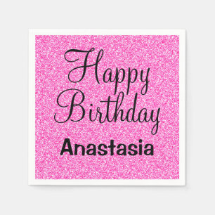 Guardanapo De Papel Glam Happy Birthday - Nome de Minigrama Rosa Quent