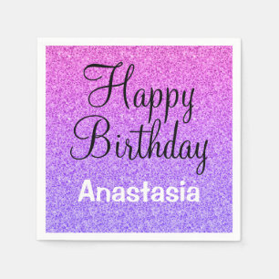 Guardanapo De Papel Glam Happy Birthday Ombre Purple Glitter Sparkles