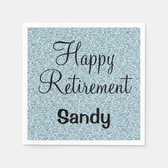 Guardanapo De Papel Glam Happy Retirement Blue Silver Glits Sparkles (Frente)