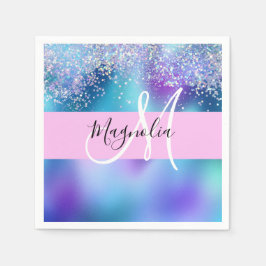 Guardanapo De Papel Glam Holographic Sereia Glitter Sparkle Monograma