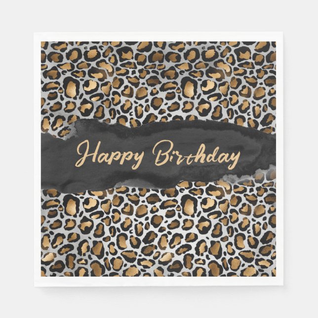 Guardanapo De Papel Glam Leopard Feliz Aniversário (Frente)