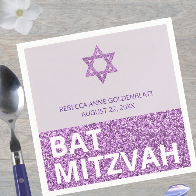 Guardanapo De Papel Glam Purple Chic Elegante Religioso Bat Mitzvah (Add to the purple theme with custom Bat Mitzvah paper napkins)