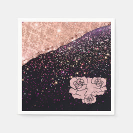 Guardanapo De Papel Glam Rose Blush Preto Brilho Rosas
