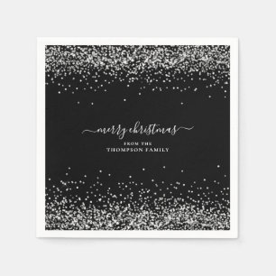 Guardanapo De Papel Glam Silver Glitter Name Merry Christmas Black