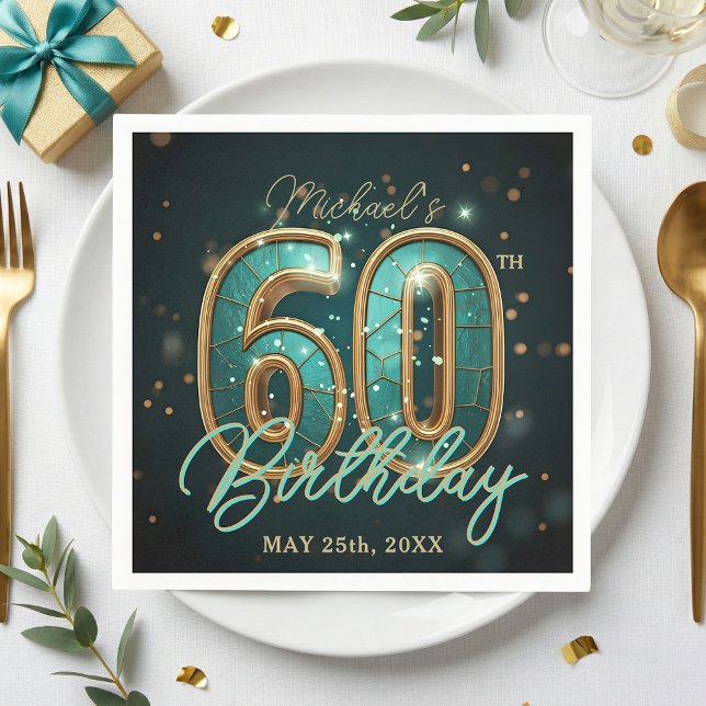 Guardanapo De Papel Glam Teal and Gold Elegant 60th Birthday Party (Criador carregado)