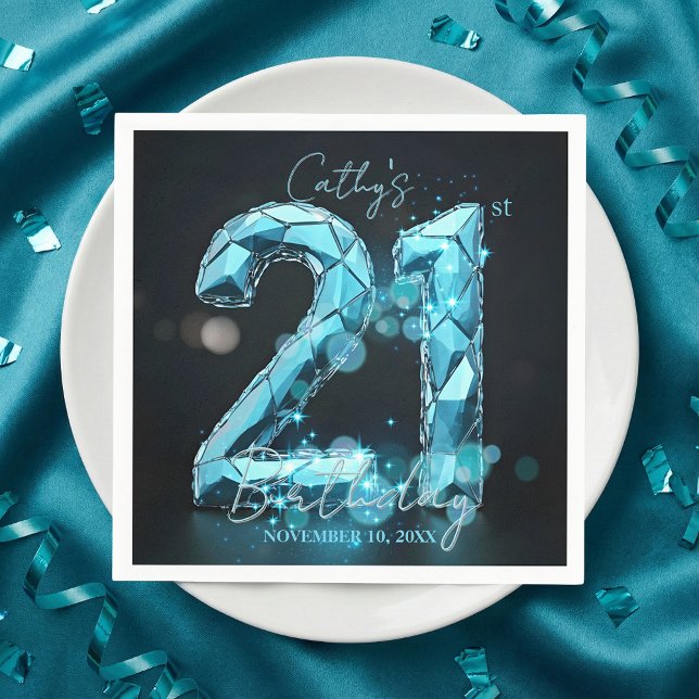 Guardanapo De Papel Glam Teal Blue Faceted Crystal 21st Birthday Party (Criador carregado)