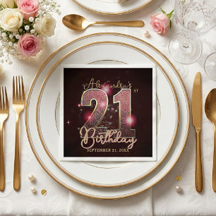 Guardanapo De Papel Glamoroso Aniversário de 21 anos Rosa Dourado Bril