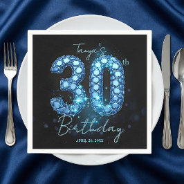 Guardanapo De Papel Glamorous Blue & Black Sparkle Jewel 30th Birthday