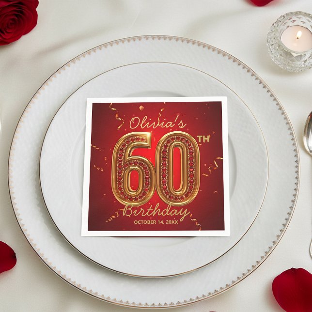 Guardanapo De Papel  Glamorous Ruby Red Gold Jewel 60th Birthday (Criador carregado)