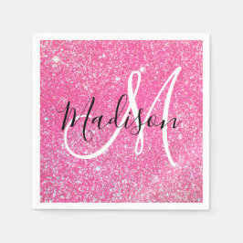 Guardanapo De Papel Glamour Feminino Brilho Rosa Quente Monograma Nome