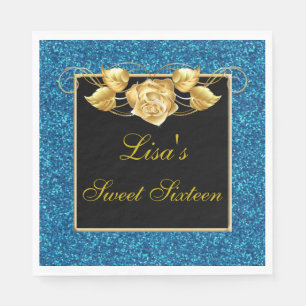 Guardanapo De Papel Glitter Azul-Glíster Dourado Rosa Doce 16