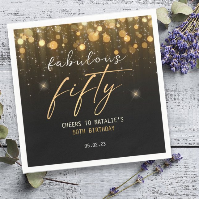 Guardanapo De Papel Glitter Brilhante Dourado preto Glitter 50º Aniver (Criador carregado)