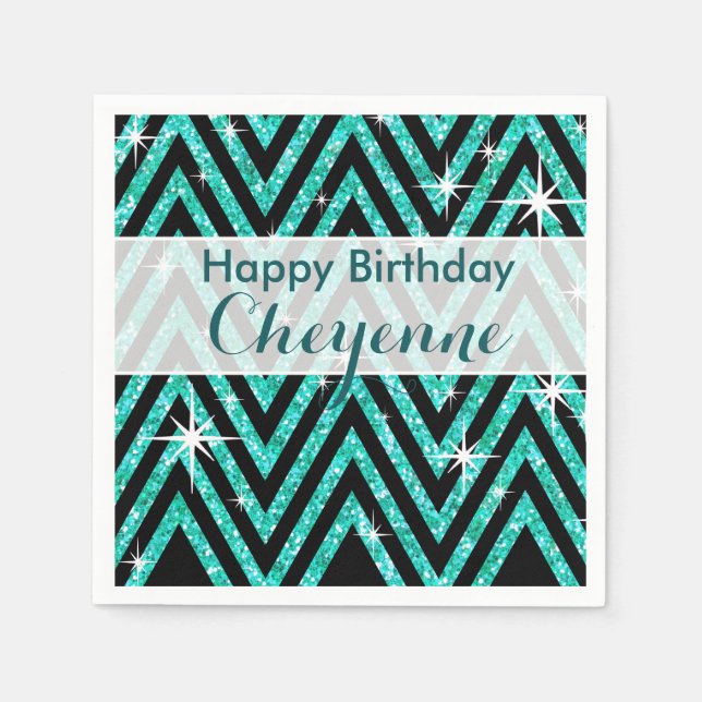 Guardanapo De Papel Glitter Chevron Bling Glam | cerceta (Frente)