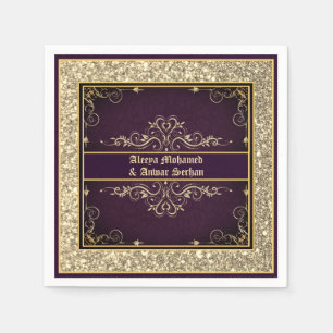 Guardanapo De Papel Glitter de Ornamentado Dourado Roxo Exótico Perso