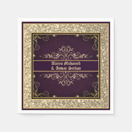 Guardanapo De Papel Glitter de Ornamentado Dourado Roxo Exótico Person