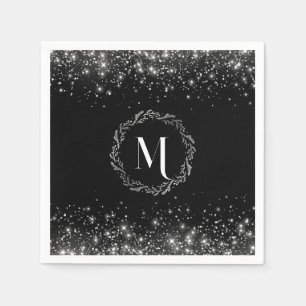Guardanapo De Papel Glitter De Prata E Elegante Preto Monograma