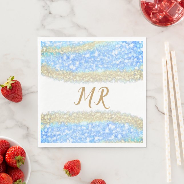 Guardanapo De Papel glitter dourado azul glitter glitter nome monogram (Insitu)