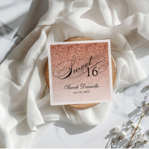 Guardanapo De Papel Glitter Dourado de Rosa Doce 16 Personalizado