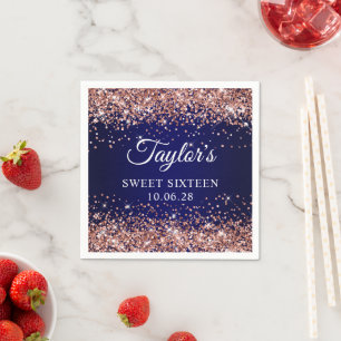 Guardanapo De Papel Glitter Dourado rosa e Marinho Azul Doce Dezesseis