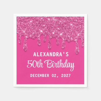 Guardanapo De Papel Glitter Elegante Unidades Rosa Quente 50º Aniversá