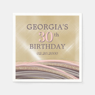 Guardanapo De Papel Glitter Glam Rosa Dourado Birthday