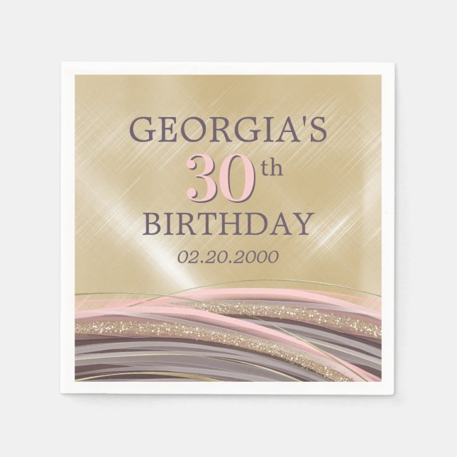 Guardanapo De Papel Glitter Glam Rosa Dourado Birthday (Frente)