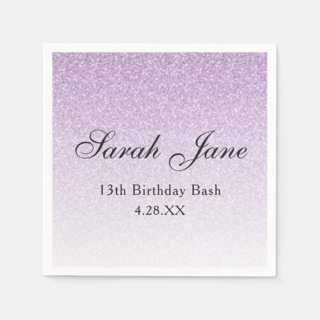 Guardanapo De Papel Glitter Roxo Claro Personalizado (Frente)