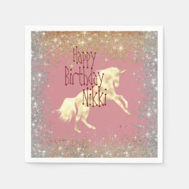 Guardanapo De Papel Glittery Dourado Unicorn Birthday Personalizado