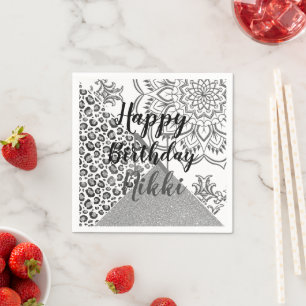 Guardanapo De Papel Glittery Mandala Leopard Personalizado Aniversário