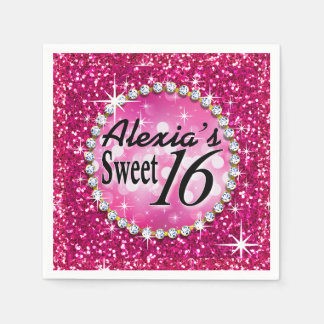 Guardanapo De Papel Glitz Bling Glitter Sparkle Sweet 16 | fuchsia