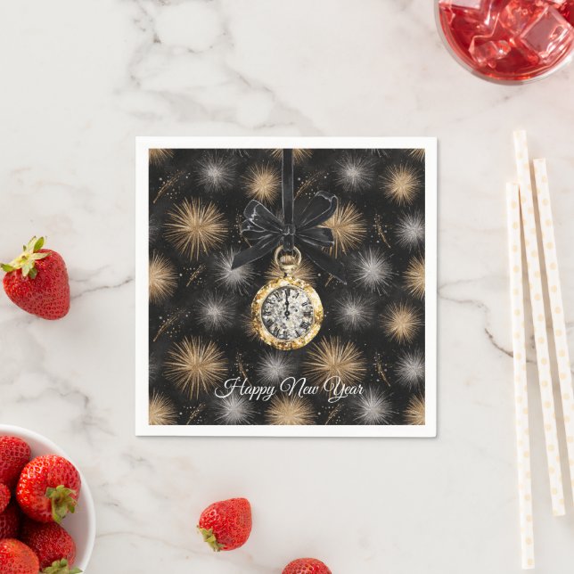 Guardanapo De Papel Glitzy Gold Silver Fireworks New Year's Midnight  (Insitu)