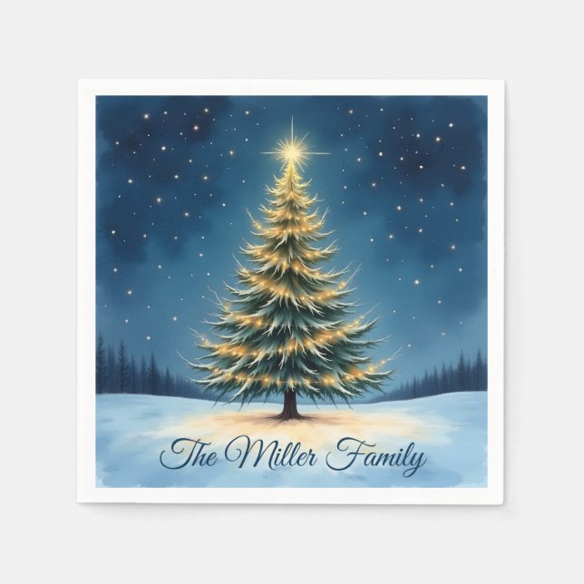 Guardanapo De Papel Glowing Christmas Tree Paper Napkin – Customizable (Frente)