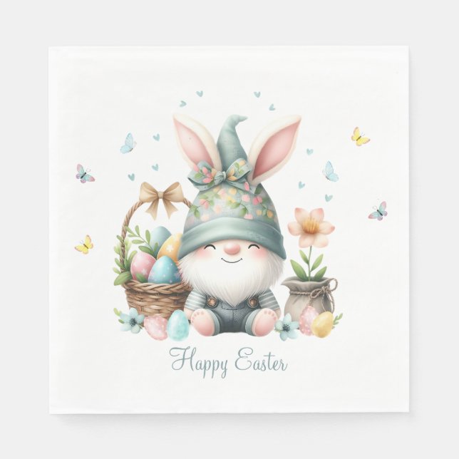 Guardanapo De Papel Gnome da Páscoa Personalizado em Aquarela (Frente)