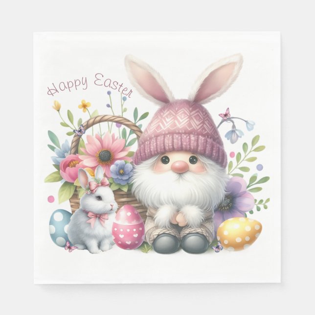 Guardanapo De Papel Gnome da Páscoa Personalizado em Aquarela (Frente)