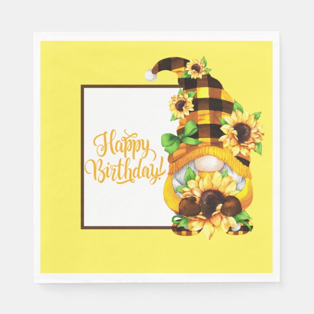 Guardanapo De Papel Gnome de Aniversário de Girassol (Frente)