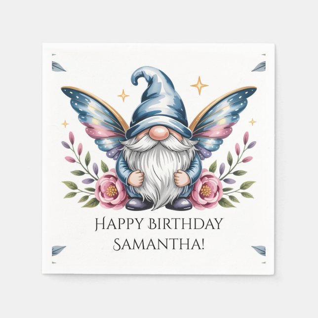 Guardanapo De Papel Gnome de Fada e Rosa com Texto Personalizado (Frente)
